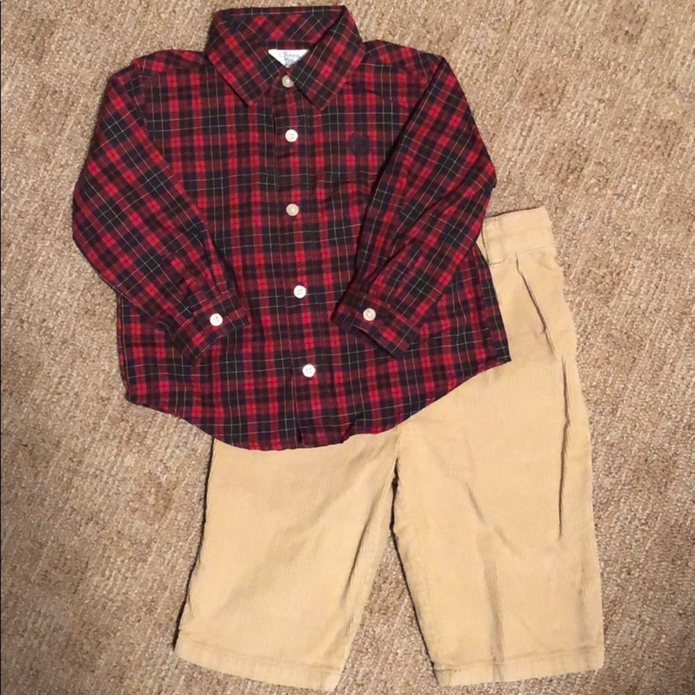 2 pc set (plaid button up with corduroy pants)